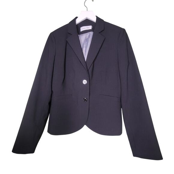 Calvin‎ Klein Suit Jacket Blazer Small Black Business Career Minimalist Neutral - Picture 1 of 8